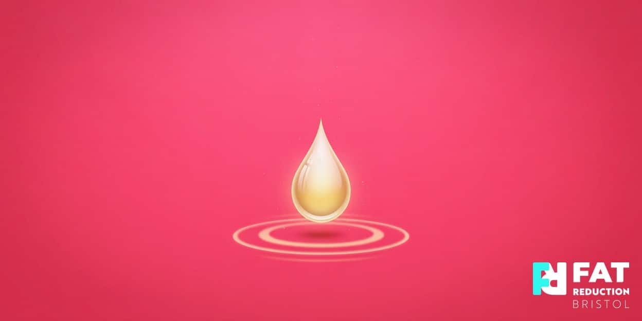 A flat-vector illustration of a single glossy droplet dissolving into soft ripples, cradling a warm-gold glow, on a bold hot-pink background