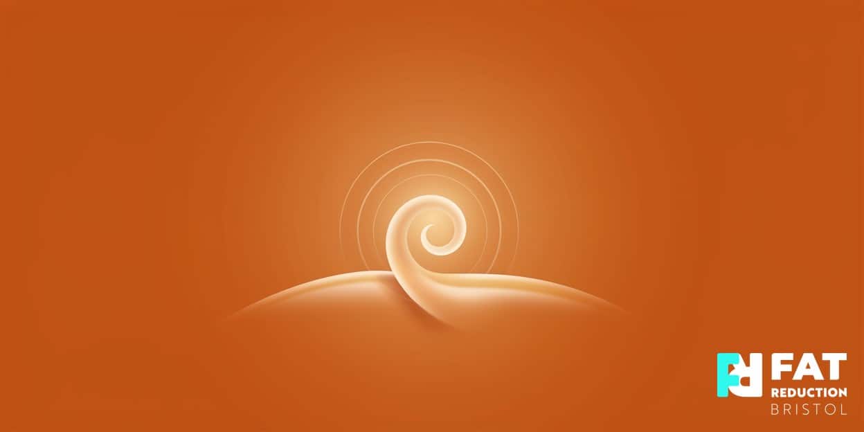 A flat-vector illustration of a single glowing gold spiral of gentle warmth rising from a stylised skin surface, on a bold burnt-orange background