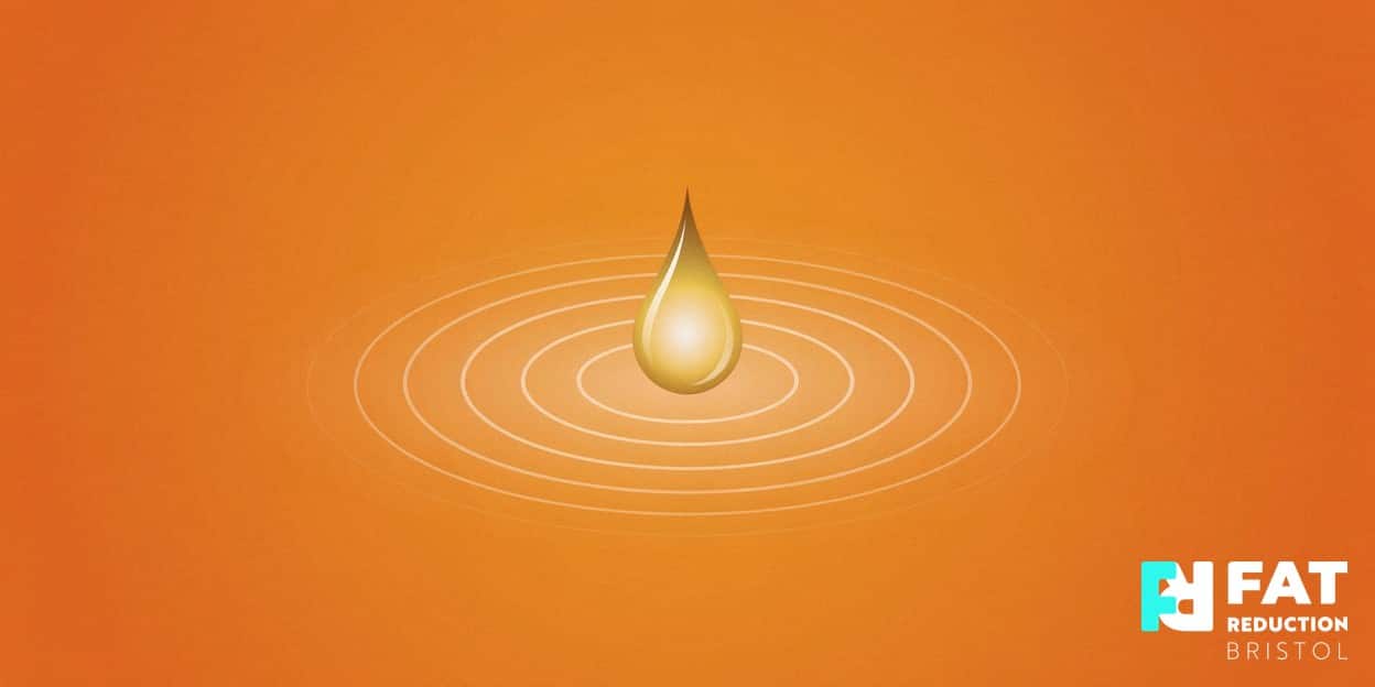 A flat-vector illustration of a single glowing droplet surrounded by concentric sound-wave ripples, on a bold tangerine background